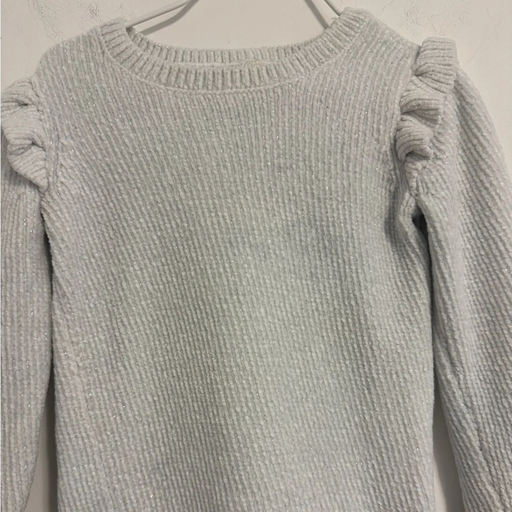 OshKosh B'gosh Light White and Gray Sparkle Ruffle Sweater